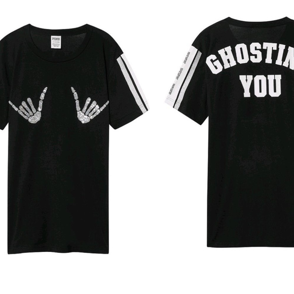 Victoria's Secret Pink Bling Halloween Tee Ghostin - Picture 2 of 4
